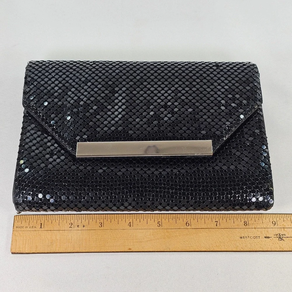 ALDO‎ Black Mesh Metal Tile Evening Clutch Bag with Chain Strap Silver Accent